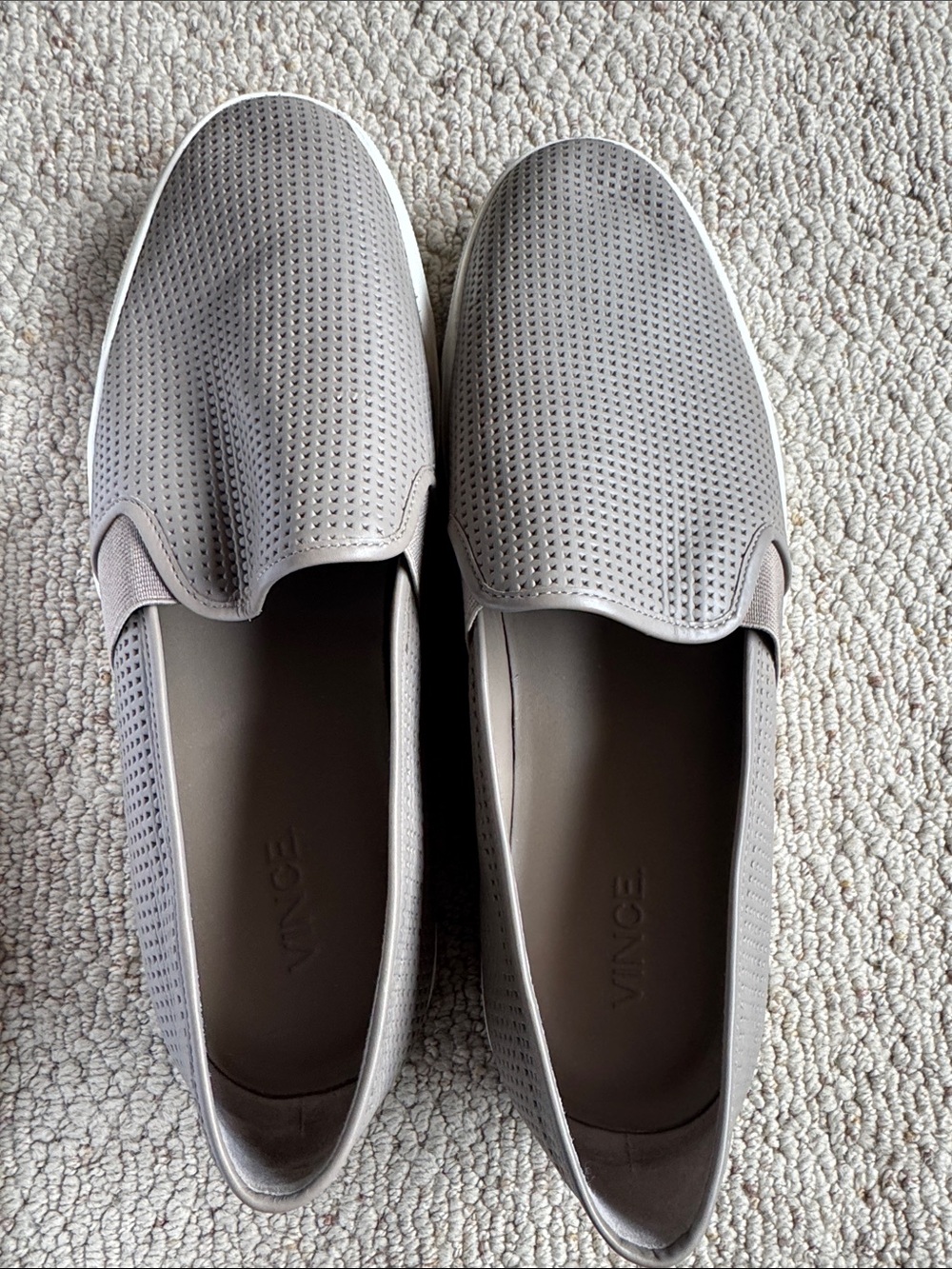 Vince Women’s Perforated Slip-On Loafers in Taupe Gray
